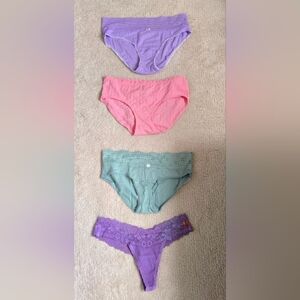 Victoria's Secret Panties Thong Set Hiphuggers Lace Waist Pink PurpleMedium